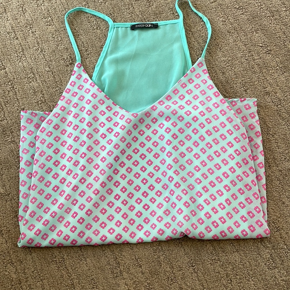 Papermoon Mint Green and Pink Patterned Spaghetti Strap Tank
